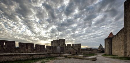Carcassone fortress at evening sunset. Languedoc, France.のeditorial素材