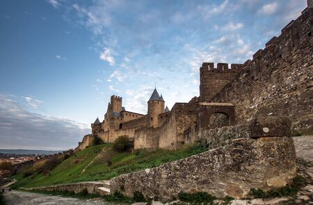 Carcassone fortress at evening sunset. Languedoc, France.のeditorial素材