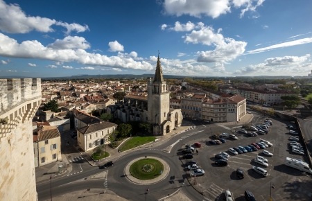 Tarascon birdfly view from the top of castle. France.のeditorial素材