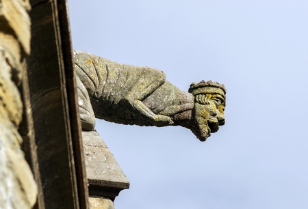 Gargoyle sculture on medieval cathedral. Mirepoix. France.の写真素材