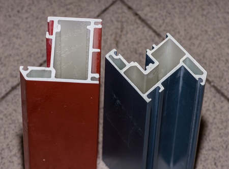 Colorised fiberglass profile samples for windows and doors manufacturingの写真素材