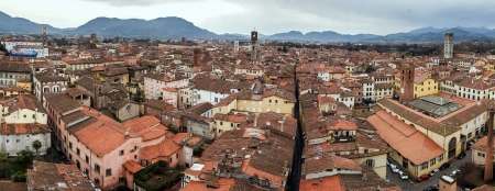 Panoramic view from top of tower of Lucca, Italyの写真素材