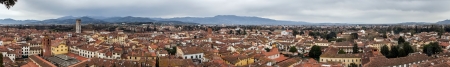 Panoramic view from top of tower of Lucca, Italyの写真素材