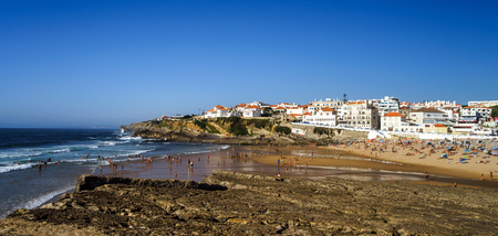 Many people sunbathing on the beach in Portugal athlantic coastのeditorial素材