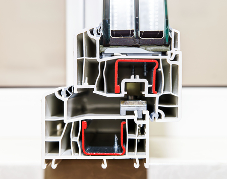 White PVC profile system for windows manufacturingの写真素材