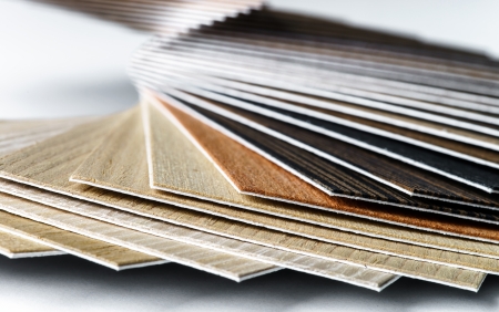 Thin wooden samples sheaf. Interior design industry.の写真素材