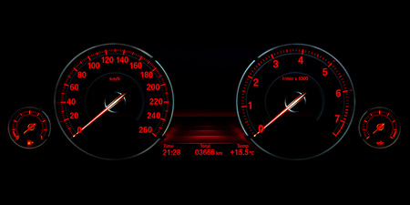 Modern luxury sport car. Speed control dashboard.