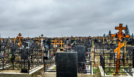 Orthodox cemetery view. Stormy weather and cloudsの写真素材