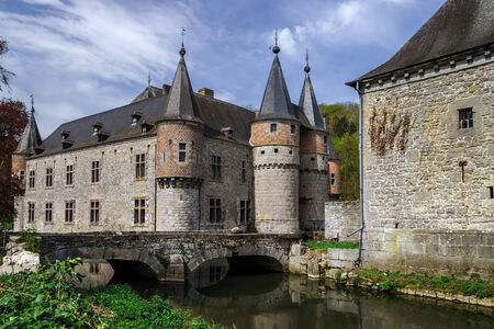 Old medieval castle with high towers. Belgium.のeditorial素材