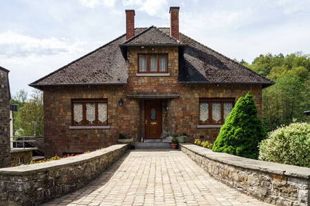 Traditional street view of belgium village. Classical europe houses.のeditorial素材