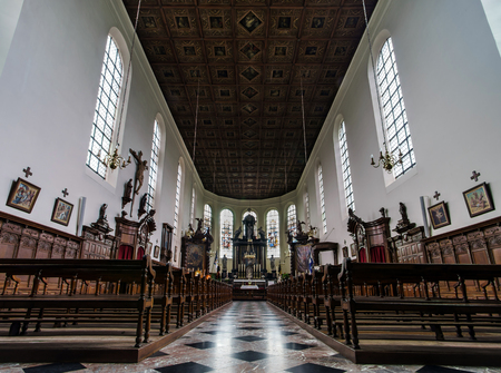 Village church interior. Perspective view. Belgium.のeditorial素材