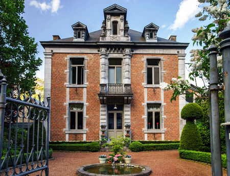 Beautiful house with fountain in Dinant, Belgiumのeditorial素材