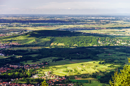 Bird-fly Alsace view from Mont Sainte-Odile abbeyの写真素材