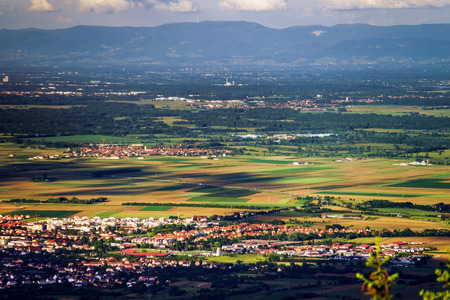 Bird-fly Alsace view from Mont Sainte-Odile abbey