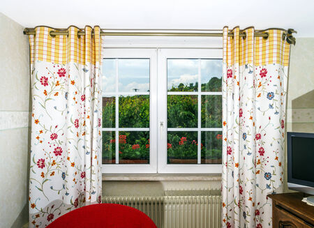 Renovated pvc windows in classic village house, Alsaceの写真素材