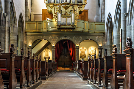 Beautiful old organ decorated by gold in the village churchのeditorial素材