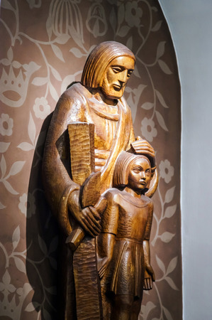 Beautiful sculpture in old church, Saint-Odile abbey, France.のeditorial素材