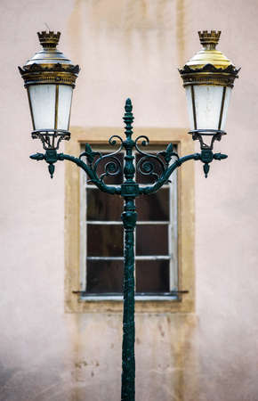 Retro style street lamp in Rosheim, Alsace, Franceの写真素材