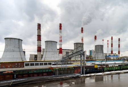 Central Heating and Power Plant. Cold spring day.
