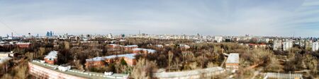Moscow aerial tilt-shift panorama at day time, springの写真素材