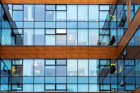 Glass wall of modern city building, Moscow Russiaのeditorial素材
