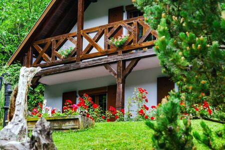 Typical alsacien house in small village, Bas-Rhin, France. Tourism and travel concept.のeditorial素材