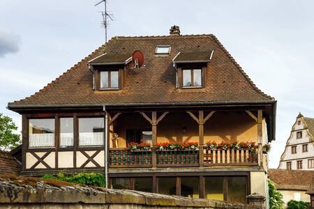 Typical alsacien house in small village, Bas-Rhin, France. Tourism and travel concept.のeditorial素材