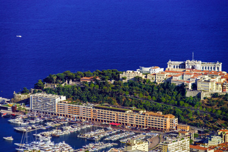 Liner and yachts in Monaco harbor, summer time on the seaのeditorial素材
