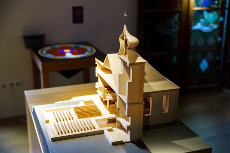 Wooden miniature model of old church , Andlau museumのeditorial素材