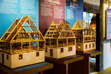 Wooden miniature model of traditional alsacien house, museum Andlauのeditorial素材
