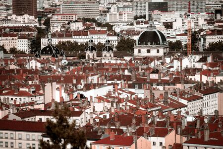 Lyon city bird-fly view from the hill, France, tourism conceptの写真素材