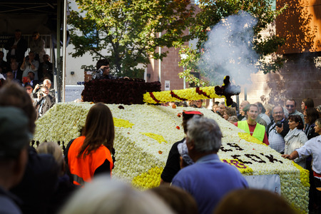 Editorial, 4 October 2015: Barr, France: Fete des Vendanges. Fancy-dress holiday and festival with orchestras and flowered cartsのeditorial素材