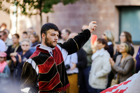 Editorial, 4 October 2015: Barr, France: Fete des Vendanges. Fancy-dress holiday and festival with...