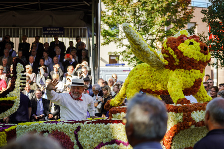 Editorial, 4 October 2015: Barr, France: Fete des Vendanges. Fancy-dress holiday and festival with orchestras and flowered cartsのeditorial素材