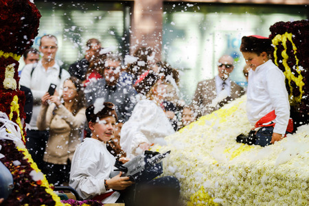 Editorial, 4 October 2015: Barr, France: Fete des Vendanges. Fancy-dress holiday and festival with orchestras and flowered cartsのeditorial素材