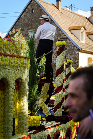 Editorial, 4 October 2015: Barr, France: Fete des Vendanges. Fancy-dress holiday and festival with orchestras and flowered carts Editorial, 4 October 2015: Barr, France: Fete des Vendanges. Fancy-dress holiday and festival with orchestras and flowered carts