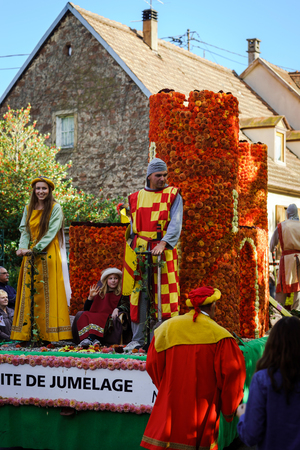 Editorial, 4 October 2015: Barr, France: Fete des Vendanges. Fancy-dress holiday and festival with orchestras and flowered cartsのeditorial素材