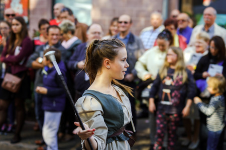 Editorial, 4 October 2015: Barr, France: Fete des Vendanges. Fancy-dress holiday and festival with orchestras and flowered cartsのeditorial素材