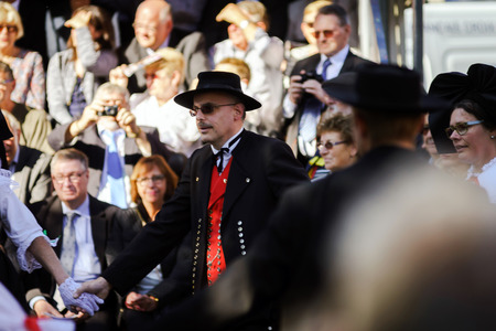 Editorial, 4 October 2015: Barr, France: Fete des Vendanges. Fancy-dress holiday and festival with orchestras and flowered cartsのeditorial素材