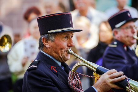 Editorial, 4 October 2015: Barr, France: Fete des Vendanges. Fancy-dress holiday and festival with orchestras and flowered carts Editorial, 4 October 2015: Barr, France: Fete des Vendanges. Fancy-dress holiday and festival with orchestras and flowered carts