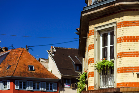 Typical traditional alsacien city house, Selestat, Franceの写真素材