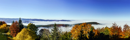 Great overcast over Alsace. Panoramic view from top of the mountain. Fog sea under foot.の写真素材