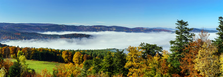 Great overcast over Alsace. Panoramic view from top of the mountain. Fog sea under foot.の写真素材
