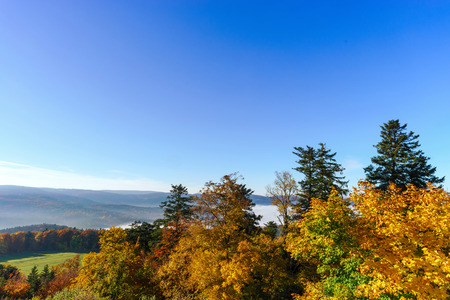 Great overcast over Alsace. View from top of the mountain. Fog sea under foot.の写真素材