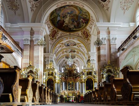 Ebersmunster Abbey Cathedral majestic interior, baroque style, Alsace, Franceのeditorial素材