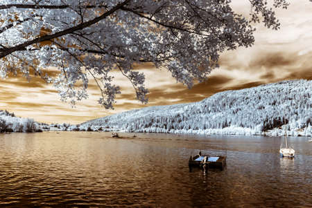 Beautiful summer lake in french mountains, travel concept