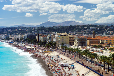 Summer beach in Nice, overview from high point, Franceのeditorial素材