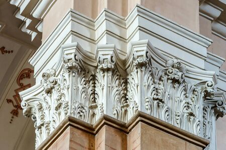 Beautiful column ornament in church interior, Alsace, France