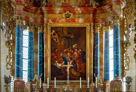 Tilt-shift view of church indoor interior, baroque styleのeditorial素材