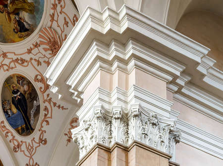 Beautiful column ornament in church interior, Alsace, Franceのeditorial素材